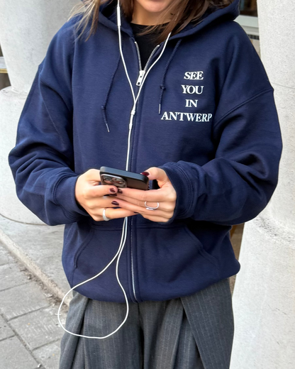 The "See you in Antwerp" zip-up hoodie